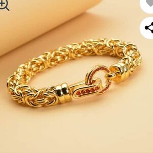 NIB GENUINE 22K YELLOW GOLD OVER STAINLESS STEEL RUBY BYZANTINE CHAIN